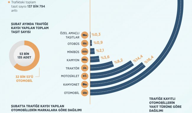 Trafiğe 1 ayda 53 bin 135 aracın kaydı yapıldı