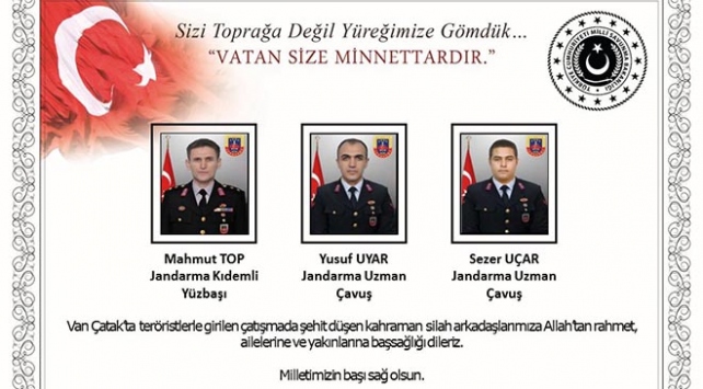 Milli Savunma Bakanlığından Van şehitleri için taziye mesajı