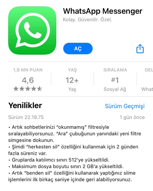 WhatsApp'tan yeni özellikler: 2 GB’lik dosya gönderilebilecek